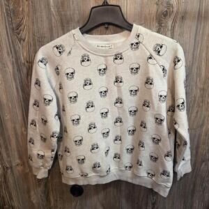 SM Wardrobe Skull All Over Print L/S Fleece Pullover Sweatshirt Women Size Med
